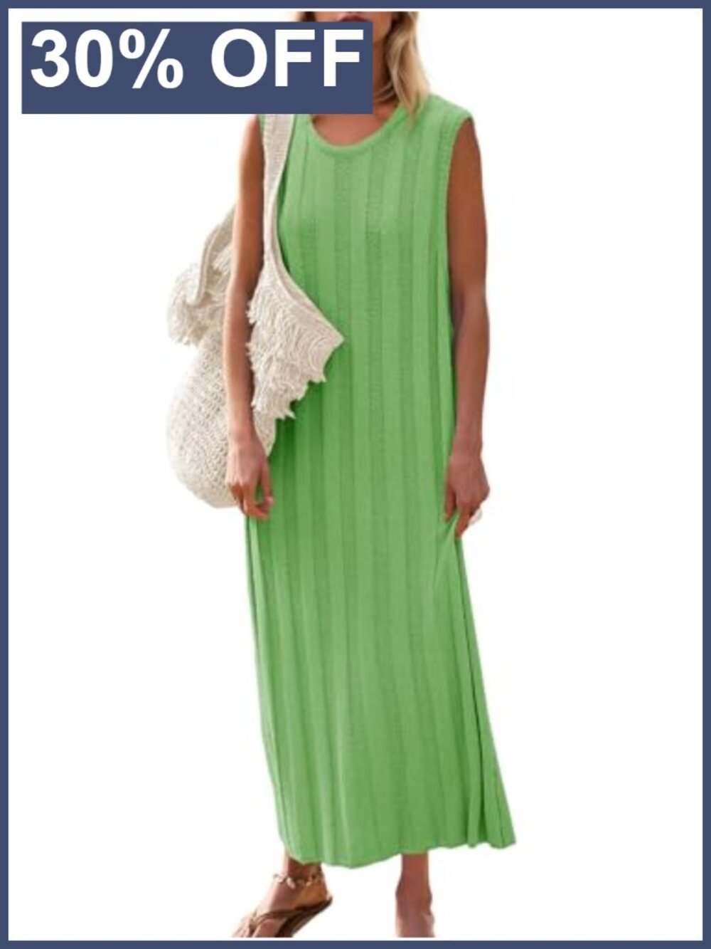 Women Sleeveless Maxi Dress Ribbed Knit Tank Scoop Neck Casual Summer